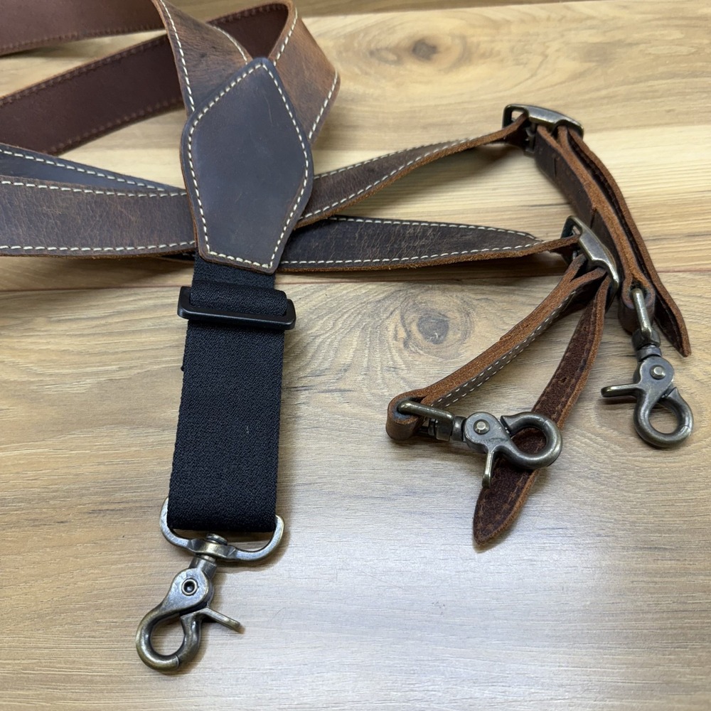 Nocona Brown Leather Suspenders with Black Elastic Connector - Picture 3 of 5